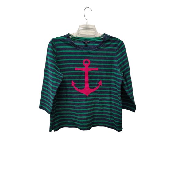 Lands End Green and Navy Blue Stripe Knit Crew Neck Sweater - Picture 1 of 6